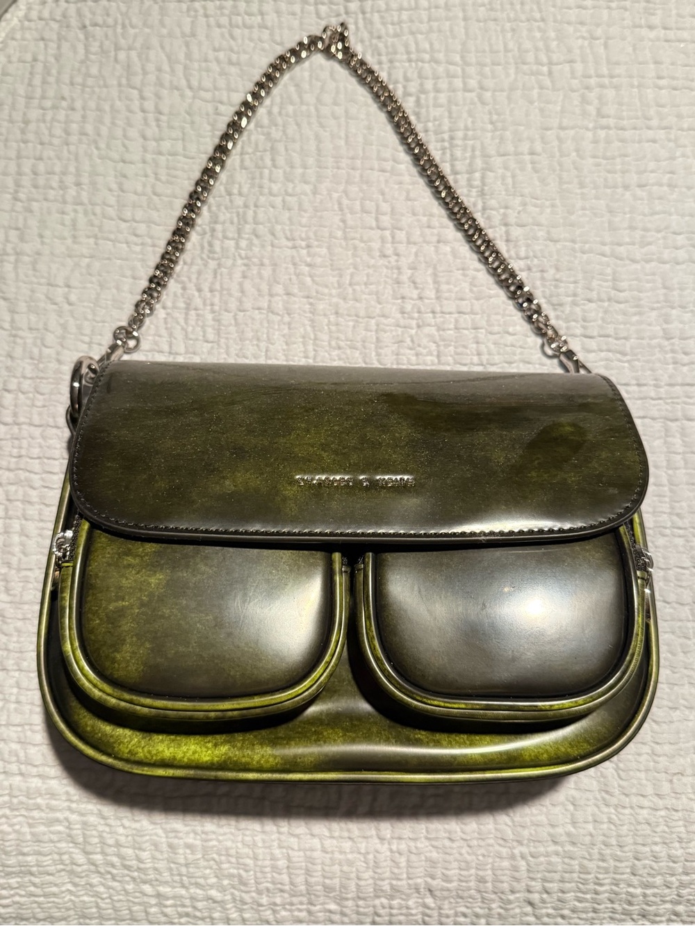 Charles & Keith Olive Green Shoulder Bag with Silver Chain